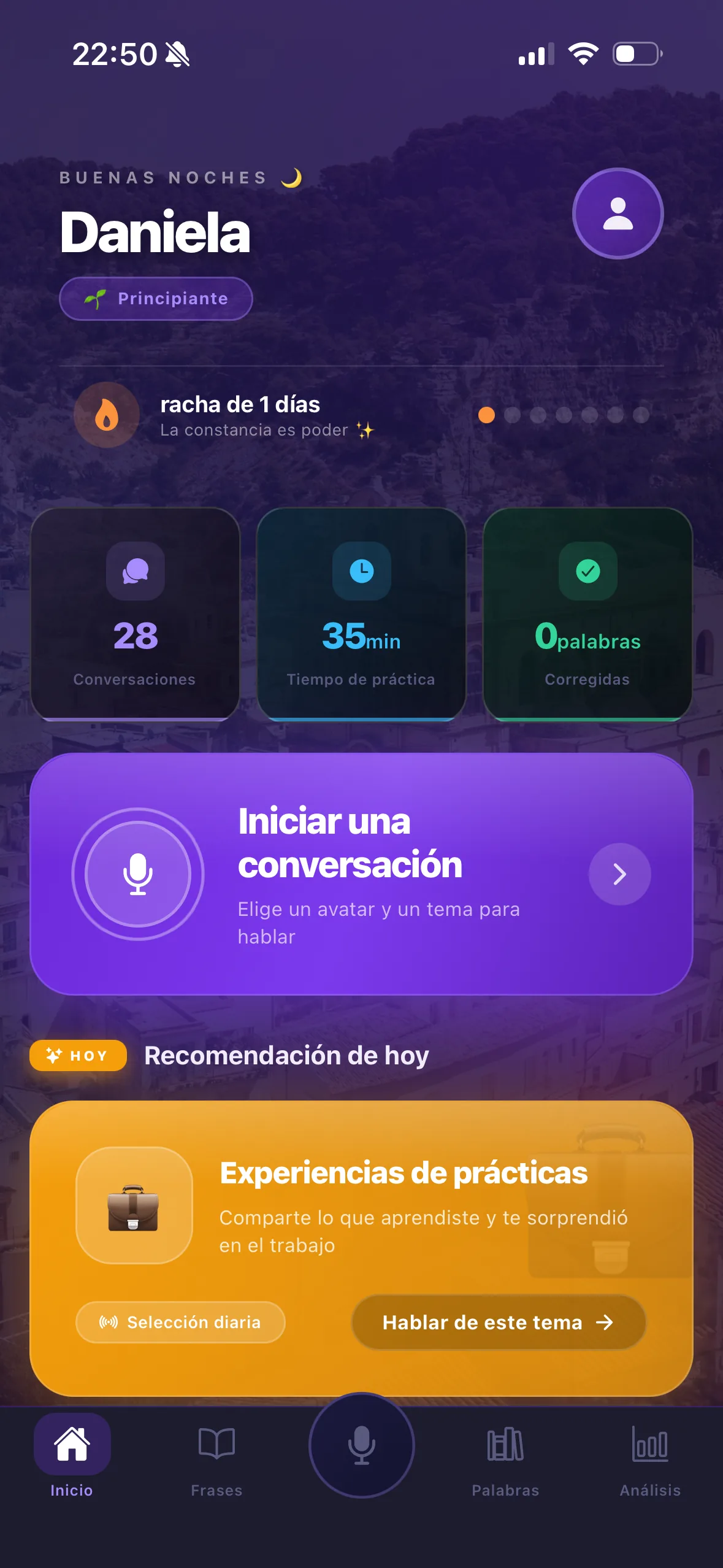 Pantalla de inicio de Super English